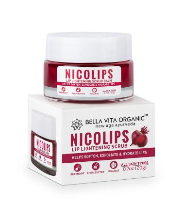 Bella Vita Organic NicoLips Lip Balm Scrub For Lightening & Brightening Dark Lips For Men & Women, 20g