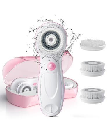TOUCHBeauty Facial Cleansing & Exfoliator Brush Set with Travel Case 3 Professional Cleansing Brush Heads for Oil/Sensitive/Combination Skin |Waterproof Dual Speed
