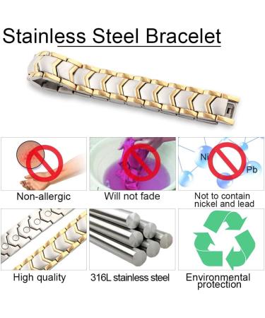 Buy N+Nitrolube Stainless Steel Magnetic Bracelet for Men | Energy Therapy for Arthritis & Carpal Tunnel Relief | 22cm Silver & Gold - Buy Online on GoSupps.com