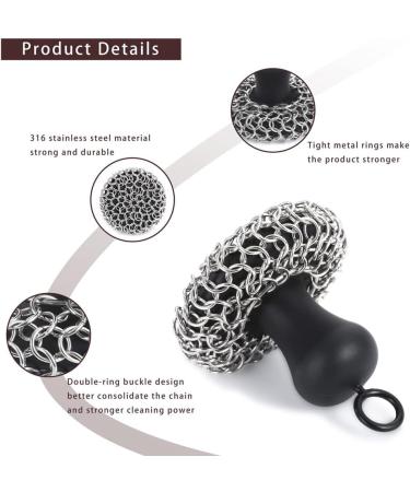 Lizusidtsy Cast Iron Chainmail Scrubber + Pan Stainless Steel Skillet Cleaner Scraper Tool for Cast Iron Pans Easy to Use Black - Buy Online on GoSupps.com