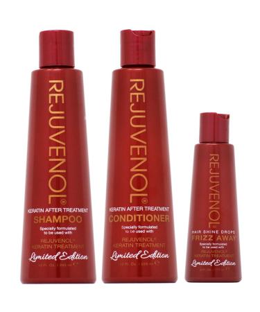 Rejuvenol After Keratin Treatment Shampoo & Conditioner 10oz + Frizz Away Hair Shine Drops "Combo"