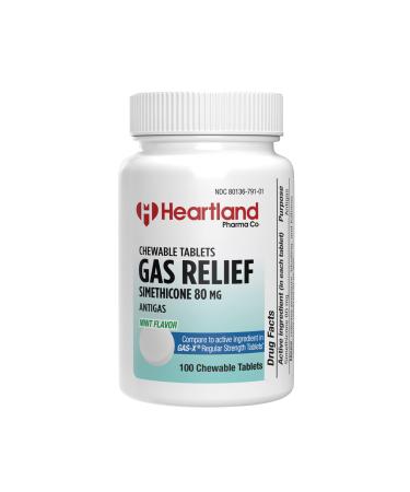 Heartland Pharma Gas Relief Simethicone 80mg Chewable Tablet - Made in USA - (100 Count) Chewable Regular 100 Count (Pack of 1)