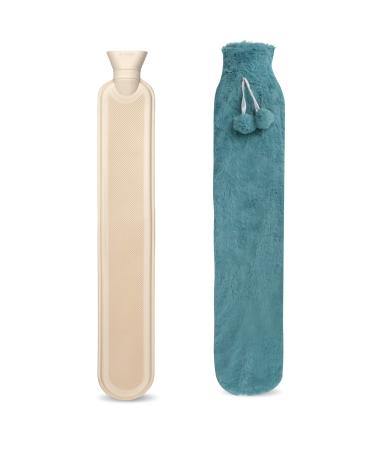 Long Hot Water Bottle with Fluffy Cover Large 2L Capacity Hot Water Bottle with Soft Premium Faux Fur Cover 73cm Rubber Hot Water Bag for Neck Waist Abdomen Legs (Blue)