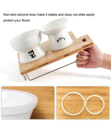 FOREYY Raised Ceramic Cat Food and Water Bowl Set with Anti-Slip Stand - Stress-Free, Backflow Prevention, Dishwasher & Microwave Safe - White - Buy Online on GoSupps.com