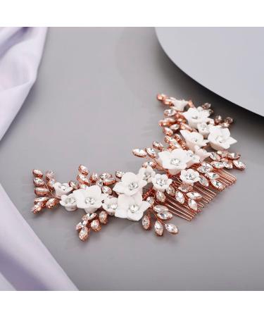 Chargances Wedding Brides Flower Crystal Hair Comb Bridesmaid Leaf Rhinestone Hair Vine Comb Handmade Hair Accessories for Women Girls Porm Head Pieces (Rose Gold) - Buy Online on GoSupps.com