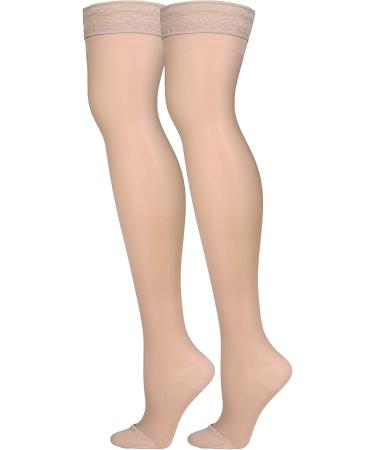 Truform Sheer Compression Stockings 15-20 mmHg Women's Thigh High 20 Denier Nude - Size Large - Buy Online on GoSupps.com