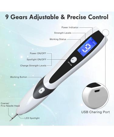 Aceshop Skin Tags Removal Pen Professional Mole Remover Pen Kit with 9 Strength Levels & Replaceable Needles USB Rechargeable Mole Remover Pen Kit Plasma Pen for Wart Freckle Nevus (White) - Buy Online on GoSupps.com