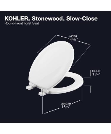 KOHLER Stonewood Quiet-Close Round-front  Slow-Close  Wood  White toilet seat  K-20467-0  White White Rounded Stonewood - Buy Online on GoSupps.com