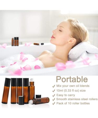 Terjbg 10-Pack Roll-On Glass Bottles for Essential Oils - Refillable 10ml Brown Bottles for Fragrance Cosmetics & Massages - Buy Online on GoSupps.com