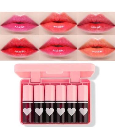 6 Colours Lip Stain Tint Set Mini Liquid Lipstick Waterproof Long-Lasting Non-Drying Lip Tint Lip Stain Natural Looking Glass Finish Lip Gloss Set (Set A)