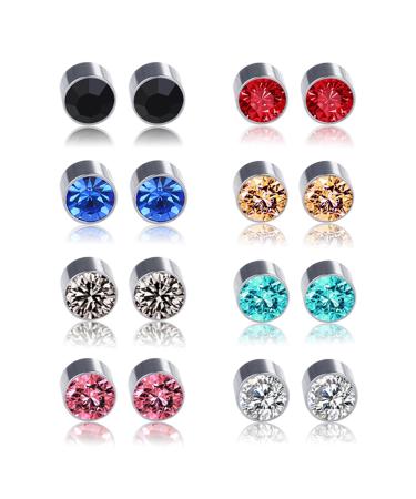 8 Pairs Magnetic Acupressure Slimming Earrings Non Piercing Acupressure Earrings for Weight Loss Crystal Magnetic Lymph Detox Earrings Therapy Fake Stud Earrings Set Unisex