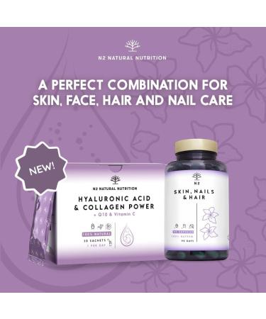N2 Natural Nutrition Hyaluronic Acid & Collagen Power Sachets - High Dosage for Women with Vitamin C & CoQ10. Blueberry Flavour for Wrinkle Reduction & Skin Rejuvenation - Buy Online on GoSupps.com