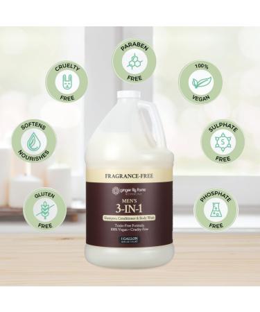 Ginger Lily Farms Botanicals Men's 3-in-1 Shampoo Conditioner & Body Wash 1 Gallon - Vegan & Fragrance-Free - Buy Online on GoSupps.com