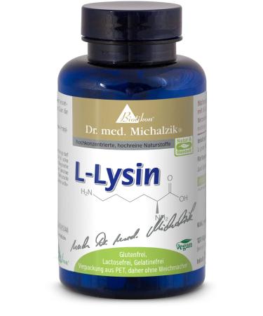 L-lysine according to Dr.med.Michalzik - 120 capsules - per capsule 500 mg L -lysine HCL - important essential amino acid - without additives - from Biotikon