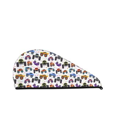 Ultra Plush Microfiber Hair Towel Wrap for Women Ultra Absorbent Twist Hair Turban Drying Cap Hair Wrap for Drying Curly Long & Thick Hair-Cartoon Monster Trucks1