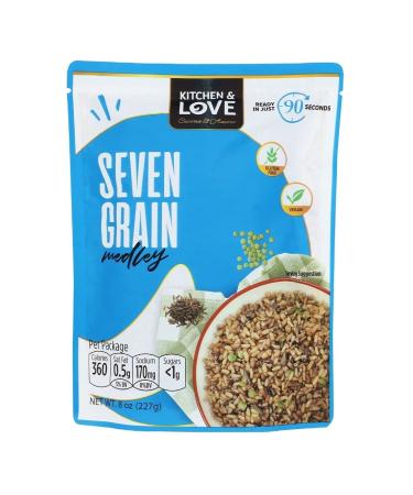 Kitchen & Love Seven Grain Medley, Pre Cooked, Microwave Ready Pouch, Shelf Stable, Vegan, Vegetarian, Gluten Free, 8 Oz, 6-Pack