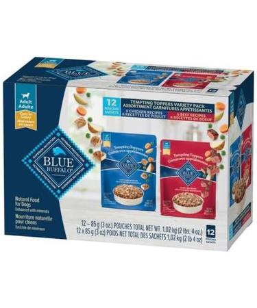 Blue Buffalo Tempting Toppers Dog Wet Food Beef & Chicken Variety Pack 3oz x 12 Pouches Variety Pack Beef/Chicken