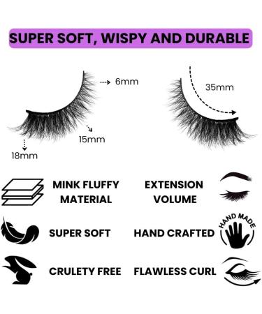 Russian Strip Lashes False Eyelashes Cat Eye Lashes 18MM D Curl Strip Lashes 10 Pairs with Strong Eye Lash Glue and Eyelash Brush- Reusable Handmade Natural Look 3D Cat Eye Lashes Full D Curl Strip Lash Set - Buy Online on GoSupps.com