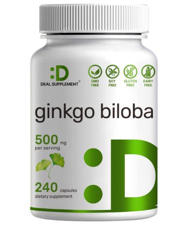 Ginkgo Biloba 500mg Per Serving, 240 Capsules, 4 Months Supply, Grown in Northern Asia | Extra Strength, Promotes Brain Function, Supports Memory & Concentration
