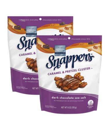 Edward Marc Snappers Sweet Caramel & Pretzels Cluster - Crunchy Pretzel Snack With Dark Chocolate & Sea Salt For Adults And Kids - 6 oz (Pack of 2) Dark Chocolate & Sea Salt 6 Ounce (Pack of 2)