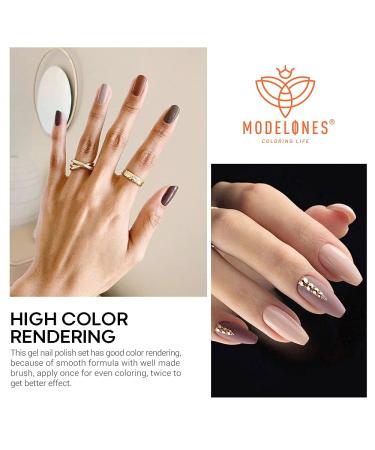 Modelones Gel Nail Polish Set - 7 Colors Nude Pink Brown Gray Kit | Salon-Quality Soak Off Polish with LED Lamp | Classic Modern Manicure Gift Kit - Buy Online on GoSupps.com