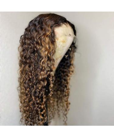 Nabeauty Highlight Lace Front Curly Wig 18 Inch | Human Hair T Part 13x6 Lace Frontal Wigs 4/27 | Pre Plucked with Baby Hair 130% Density - For Women - Buy Online on GoSupps.com