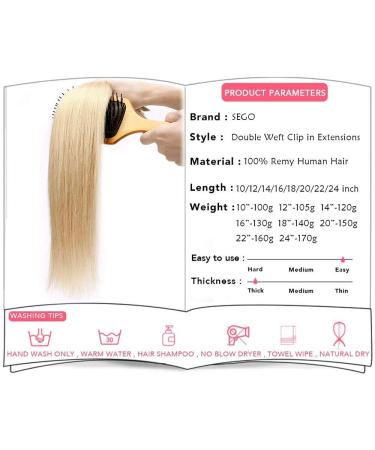 SEGO Real Hair Clip-in Extensions - 8 Piece Party Set 100% Remy Medium Blonde #24 25cm - 110g - Buy Online on GoSupps.com