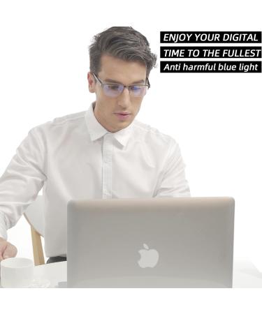 Blue Light Blocking Reading Glasses for Men - Fashion Metal Half Frame Anti-Glare UV Protection Flexible Spring Hinge - 3-Pack +2.0 Magnification - Buy Online on GoSupps.com