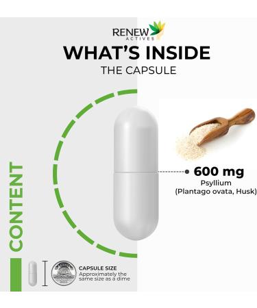 Renew Actives Psyllium Husk 1200MG per 2 Capsules Bulk-Forming Laxative & Soluble Fiber for Digestive Health Regularity & Adult Wellness Pure Ingredients Made in Canada 120 Capsules - Buy Online on GoSupps.com
