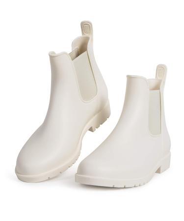 babaka Women Rain Boots Waterproof Ankle Garden Shoes Anti-Slip Chelsea Booties 5.5 White
