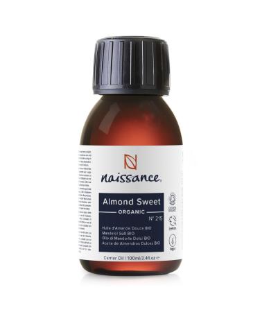 Naissance sweet almond oil organic (No. 215) 100ml - of course organic certified cold pressed vegan hexan -free genetic engineering free for massages skin and hair care.