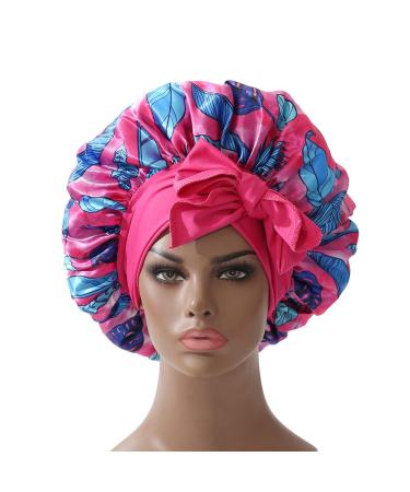 Silk Bonnet Sleep Cap for Women with Tie Band  Satin Hair Wrap for Sleeping to Protect Hair  Night Hat for Curly Hair/Long Hair/Braids(Pink)