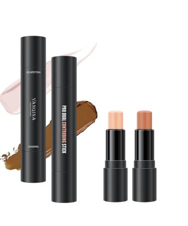 Highlight Contour Stick  2 in 1 Body Makeup Shading Stick  Face Highlighters Sticks  Concealer Contour Highlighter Stick Cruelty Free Makeup double-end face concealer contouring sticks cream (02Lotus color+Light Brown)