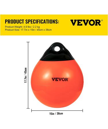 VEVOR 15 Inflatable Boat Buoy Balls - Heavy-Duty Marine-Grade PVC Marker Buoys for Boat Mooring, Anchoring, Rafting, Fishing - Orange - Buy Online on GoSupps.com