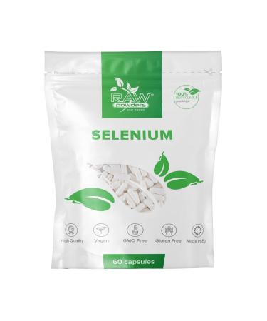 Selenium 200 mcg 60 Capsules High Strength Selenium Vegan Supplement Selenium Supplements Acts as Powerful Antioxidant - Thyroid Function Immune System Hair and Nails Support by Raw Powders