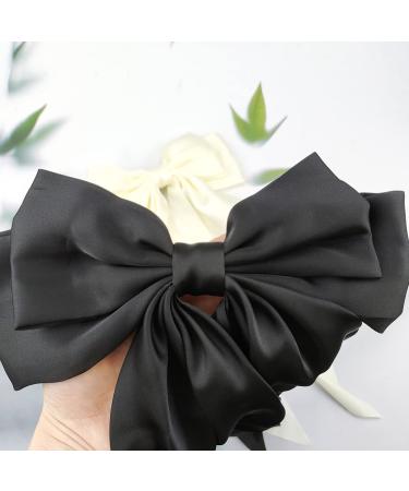 2PCS Silky Satin Big Hair Bows Black & White | French Hair Barrettes | Aesthetic Hair Accessories - Buy Online on GoSupps.com