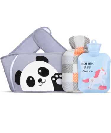 Hot Water Bottle Warm Water Bag Rubber Hot Water Pouch with Extra Long Soft Plush Hand Waist Warmer Cover Cute Panda Hot Water Bag for Pain Relief from Arthritis Headaches Hot and Cold Therapy Grey Panda