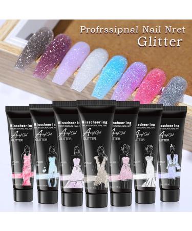 Jascherry 8 Colors Glitter Poly Nail Gel - Best Acrylic Nail Extension Gel for Beginners | Glitter Nail Design - Buy Online on GoSupps.com