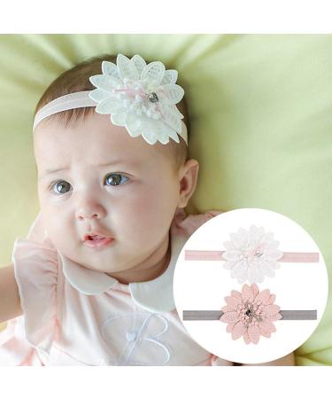 Girls Lace Flower Headbands - Soft Stretch Hair Accessories (2 Pack Pink & White) - Buy Online on GoSupps.com