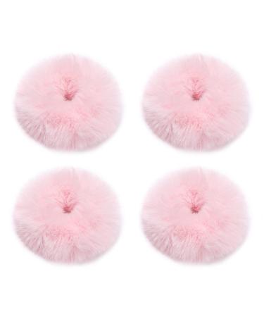 Pom Pom Hair Ties  Sightor 4pcs Ponytail Holders With Faux Rabbit Fur Fluffy Fuzzy Elastic Hair Bands Women Hair Accessories (Light Pink)