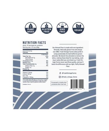 Fresh Vintage Farms Almond Flour - Blanched, Gluten Free, Non GMO, Keto Friendly - 16 oz - Buy Online on GoSupps.com
