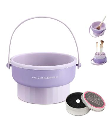YHSKJCD 3 in 1 Makeup Brush Cleaner Set | Cleaning Disc Silicone bowl Brush Drying Holder | Cosmetic Brush Washing Tool for Makeup Brush Sponge Powder Puff (Purple)