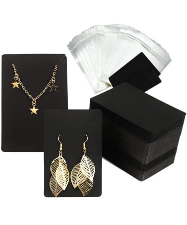 120-Set Earring Display Cards with Self-Seal Bags Necklace Holder Cards Earring Tags for Hanging Ear Studs  Earrings  Jewelry (Black  3.5 x 2.4 Inches)