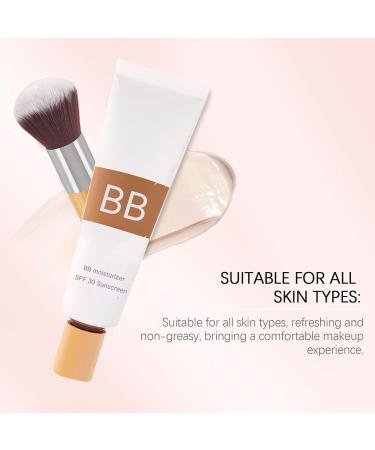 Bb Blur Tinted Moisturizer Spf 30 Bb Cream Tinted Moisturizer Smooths Moisturizing Coverage Foundation Cream with Brush Full Coverage Oil-Free Light Hydrates (2PCS-Natural) - Buy Online on GoSupps.com