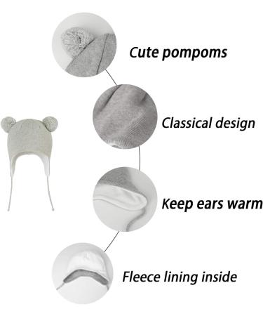 LANGZHEN Toddler Winter Hat Earflap Knit Cap Fleece Lined Beanie - White/Grey - 0-6 Months - Buy Online on GoSupps.com
