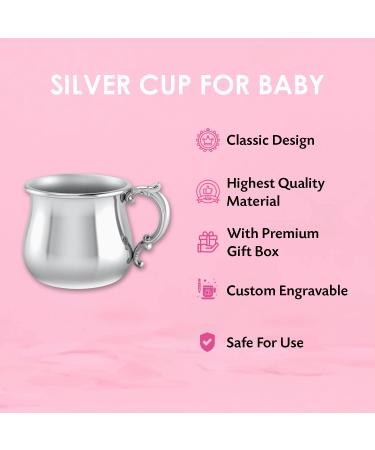 Krysaliis Silver Plated Bulge Baby Cup with Victorian Handle | Engravable Personalized Keepsake Gift | Premium Gift Box - Buy Online on GoSupps.com