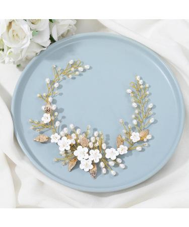 Vakkery Wedding Flower Hair Vine Pearl Headband | Gold Bridal Leaf Headpiece & Accessories for Women & Bridesmaids - Buy Online on GoSupps.com