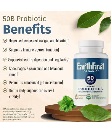 EarthFirst Organic Probiotic 50B CFU with Beef Liver Regenerative Organic Certified Daily Gut Health Supplement Supports Digestion Immune & Emotional Wellness 60 Tablets - Buy Online on GoSupps.com