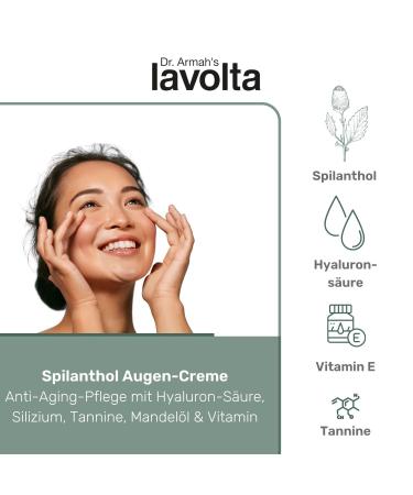 Buy Lavolta Intensive Smoothing Spilanthol Eye Cream - Natural Anti-Aging Care with Hyaluronic Acid Vitamin E & Almond Oil - 30ml Perfume-Free & Additive-Free - Buy Online on GoSupps.com