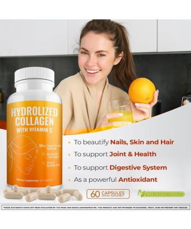 Aura Vitamin Hydrolyzed Collagen with Vitamin C Capsules 500mg Great Energy | Skin Hair and Nail Support | Hyaluronic Acid Pills - 60ct (2) - Buy Online on GoSupps.com